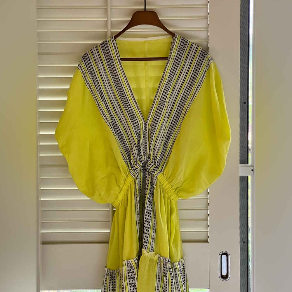 Lemlem Bright Yellow Embroidered V-Neck Dress